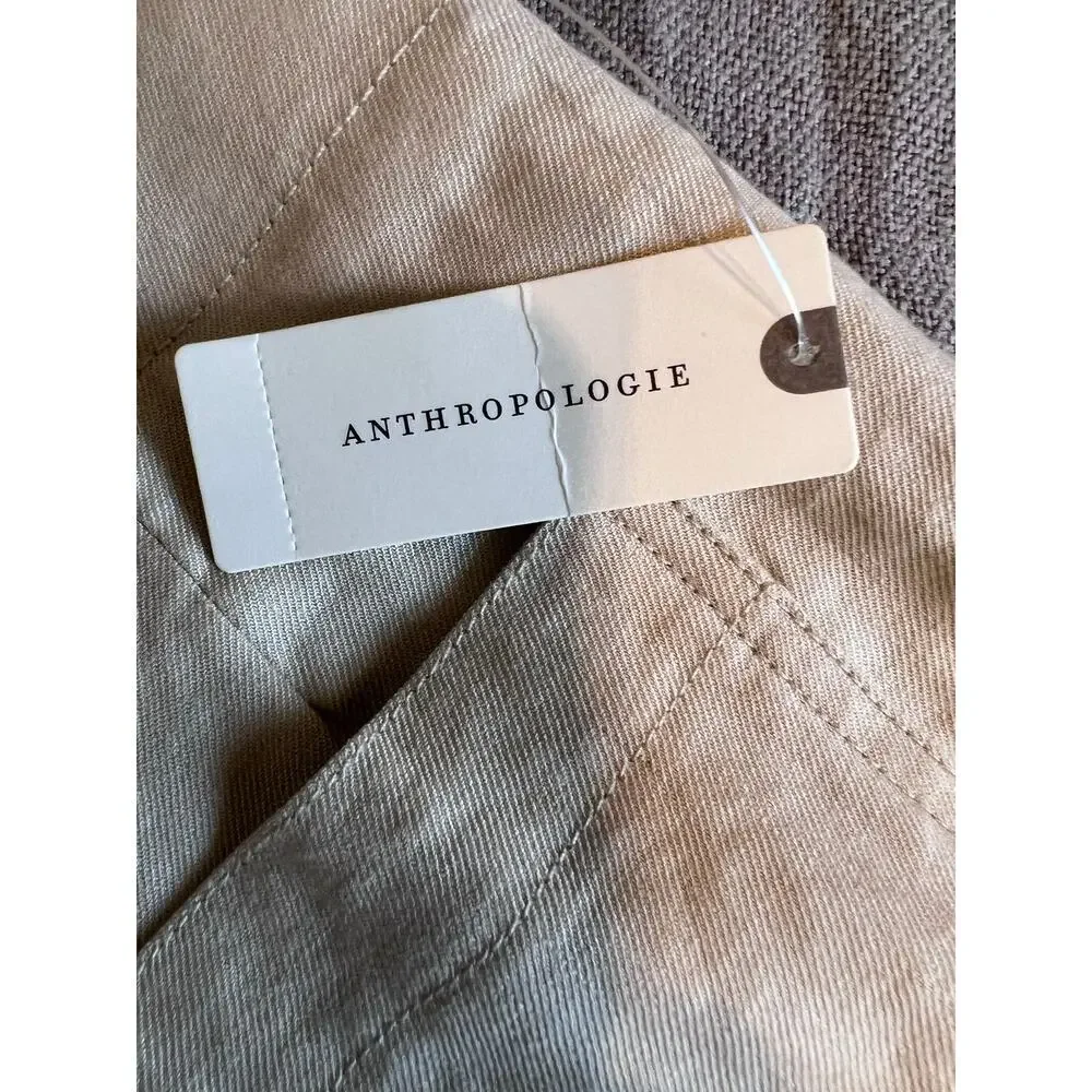 Maeve Anthropologie Colette Linen High Rise Utility Shorts Pearl Ivory Sz 14 NWT